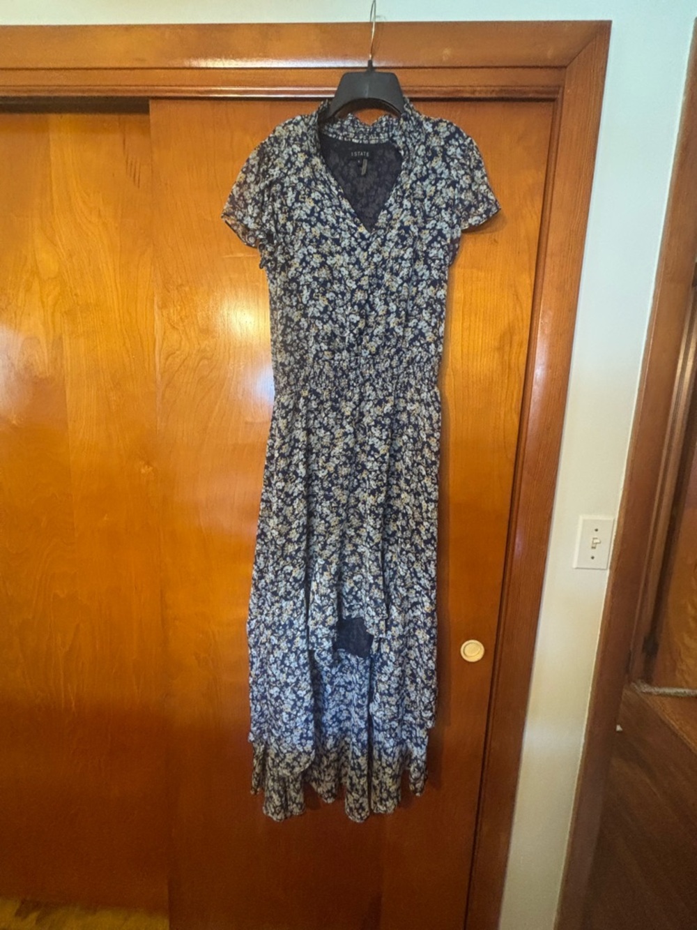 1. State Navy Floral High-Low Wrap Dress